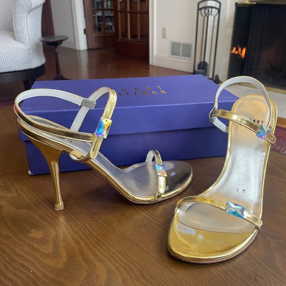 Stuart Weitzman Gold Sparkly Specchio Slide - Picture 1 of 5